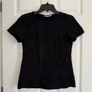 Coldwater Creek Lace Black Short Sleeve Shirt Size XS Casual Career